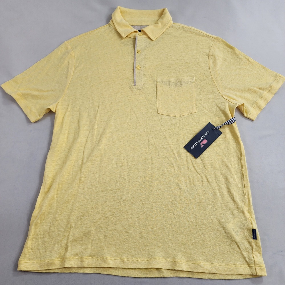 Vineyard Vines polo shirt M Medium 40" yellow 3 buttons linen pocket $98 mens